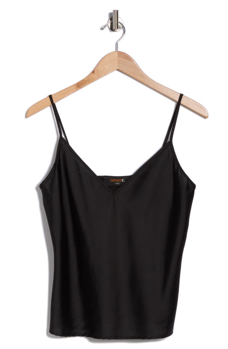 Renee C V-Neck Satin Camisole, Main, color, Black