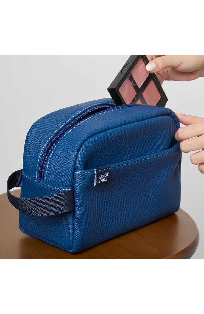 Lands' End Woven Dopp Kit for Men, Solid Toiletry Bag with Top Zip and Front Pocket, Alternate, color, Navy
