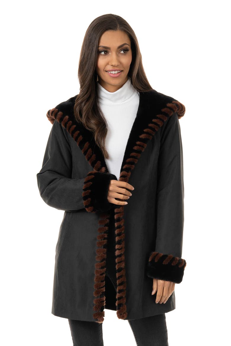 Faux Fur Trimmed Coat, Alternate, color, BLACK