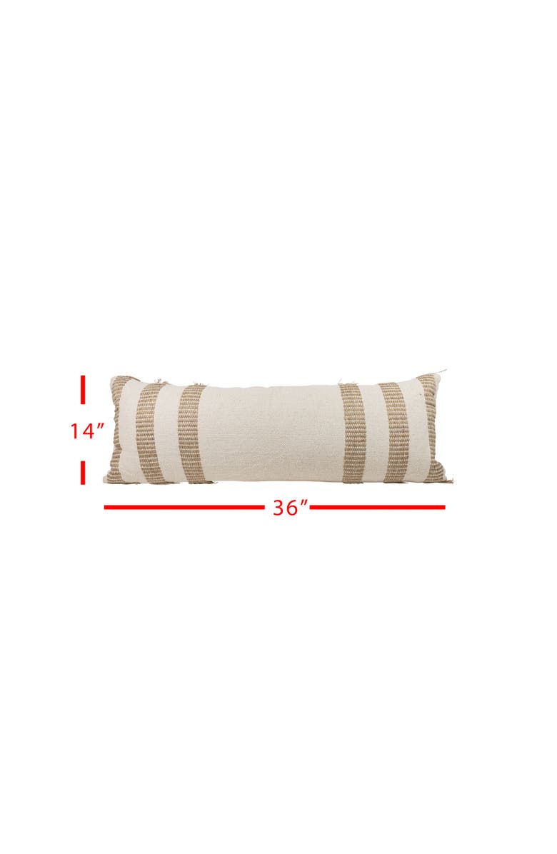 Foreside Home and Garden Tan Outer Striped Handwoven Filled Pillow, 14" x 36", Alternate, color, Beige
