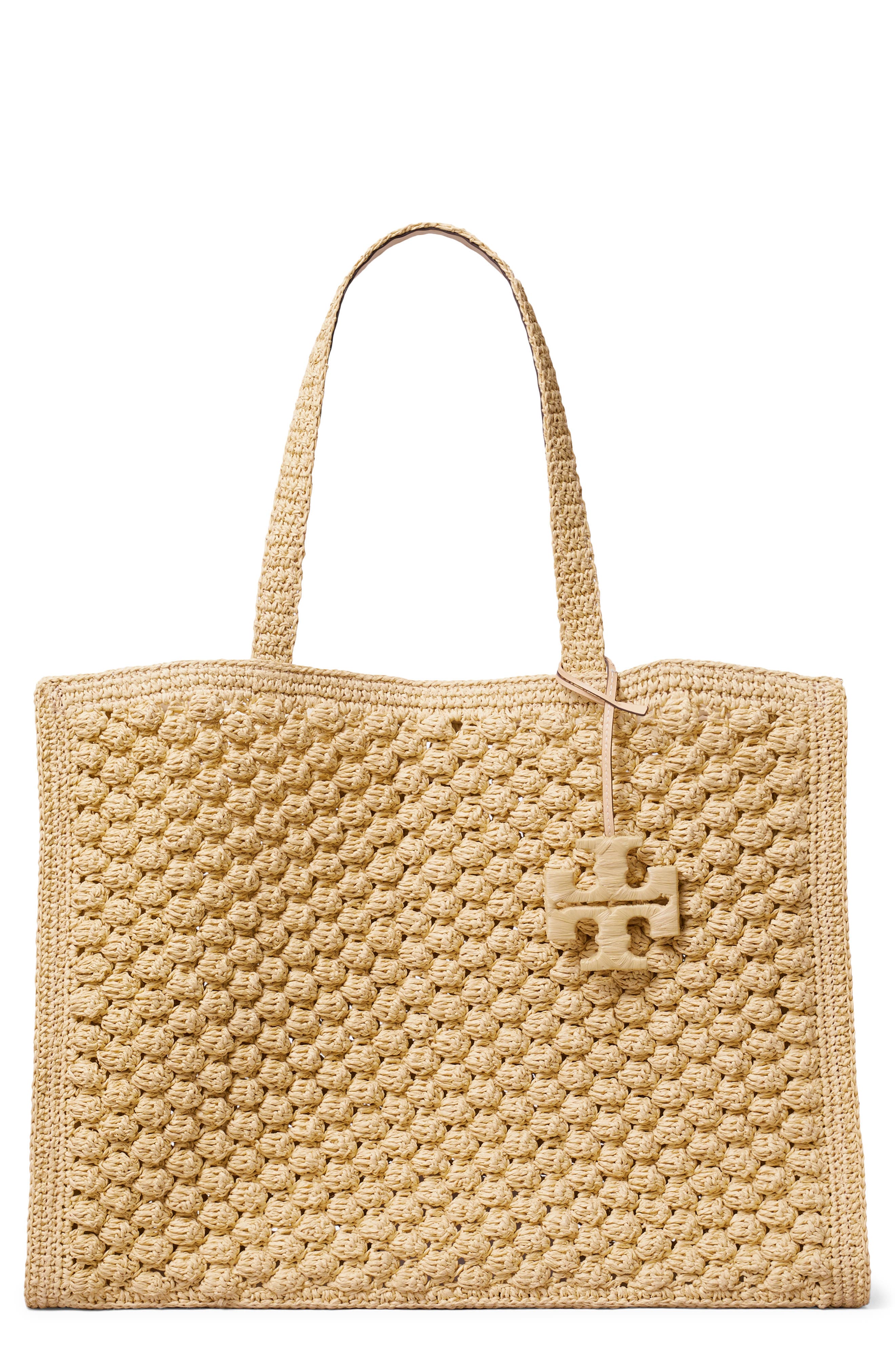 Tory Burch Ella Hand Crochet Straw Bag, Main, color, Natural