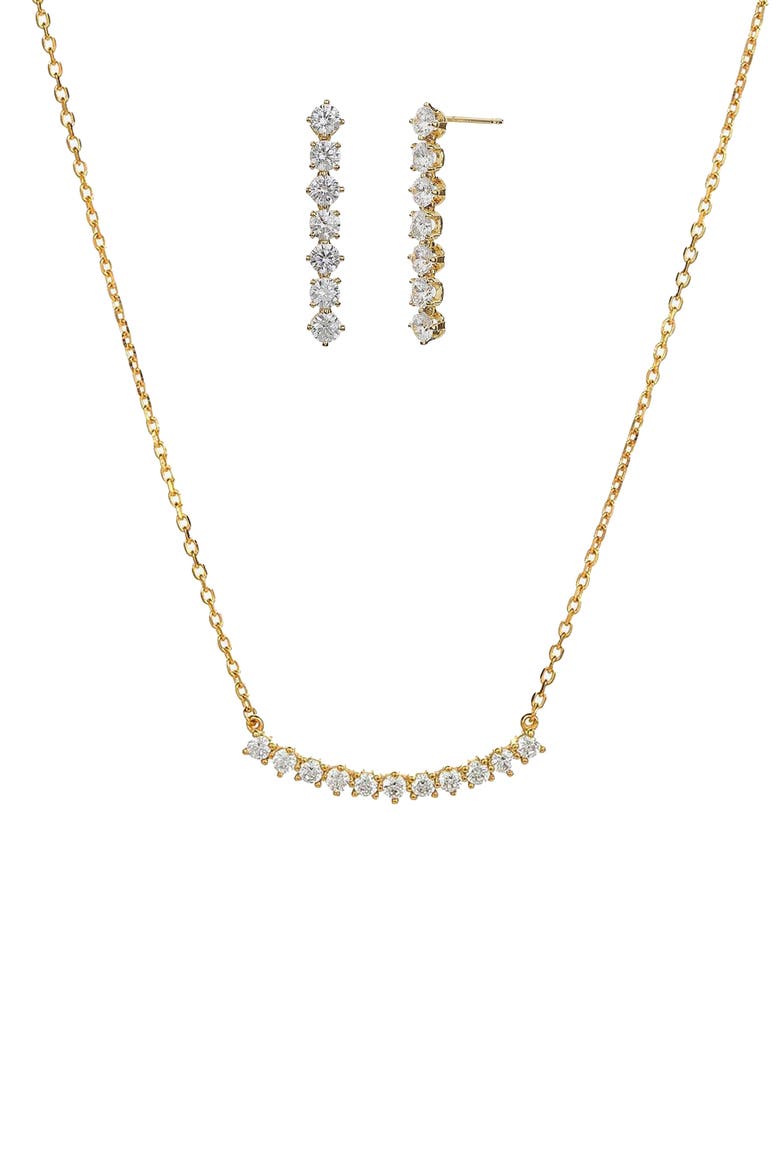Sterling Silver 18k Gold Plated Josephine Tennis Necklace & Earrings Set Minimalist, Main, color, Gold