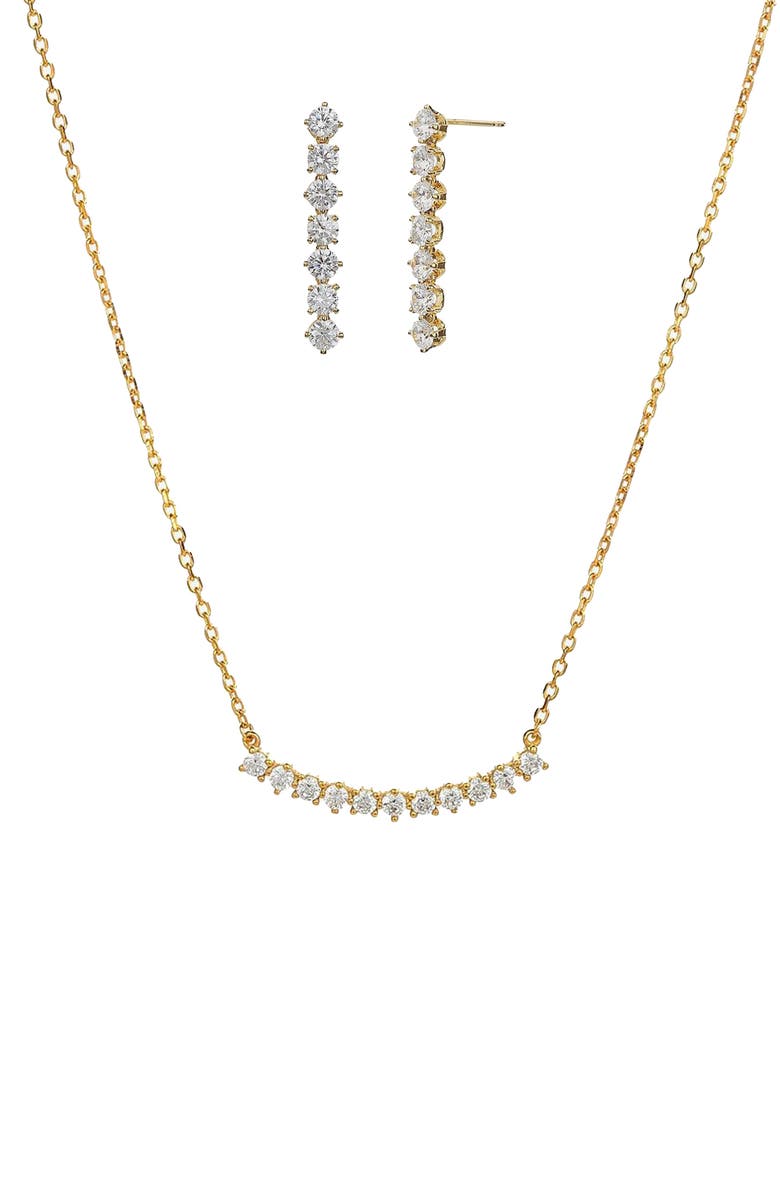 Bearfruit Jewelry Sterling Silver 18k Gold Plated Josephine Tennis Necklace & Earrings Set Holiday Gift Idea, Main, color, Gold