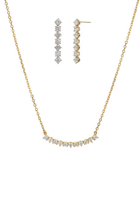 Sterling Silver 18k Gold Plated Josephine Tennis Necklace & Earrings Set Holiday Gift Idea