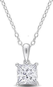 DELMAR Sterling Silver Princess Cut Lab Created Moissanite Pendant Necklace