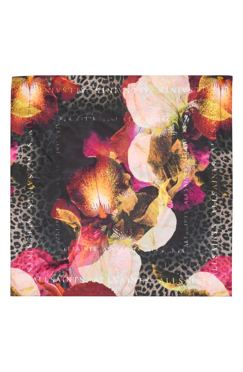 AllSaints Monica Berry Silk Square Scarf, Alternate, color, Camel