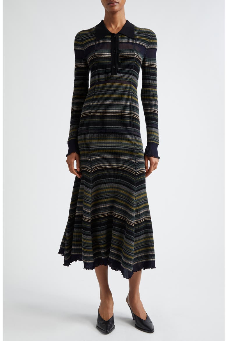 Stripe Long Sleeve Knit Shirtdress, Main, color, BLACK MULTI