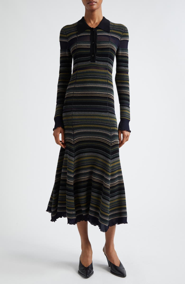 3.1 Phillip Lim Stripe Long Sleeve Knit Shirtdress, Main, color, Black Multi