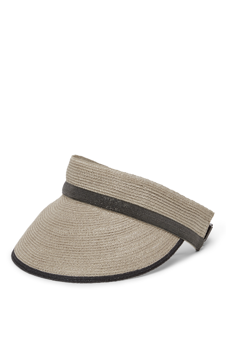Brunello Cucinelli Hemp and cotton visor with precious band, Main, color, 