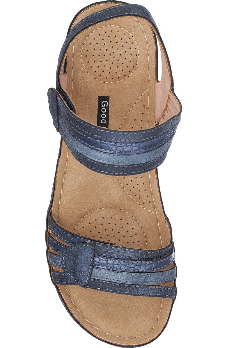 GOOD CHOICE NEW YORK Samar Snakeskin Embossed Hook & Loop Wedge Sandal, Alternate, color, Blue