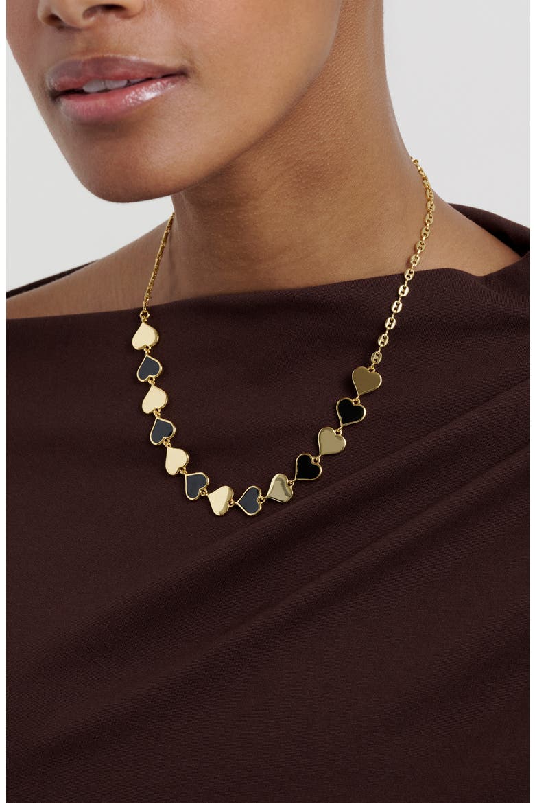 Halston Enamel Heart Chain Necklace, Alternate, color, GOLD TONE BLACK
