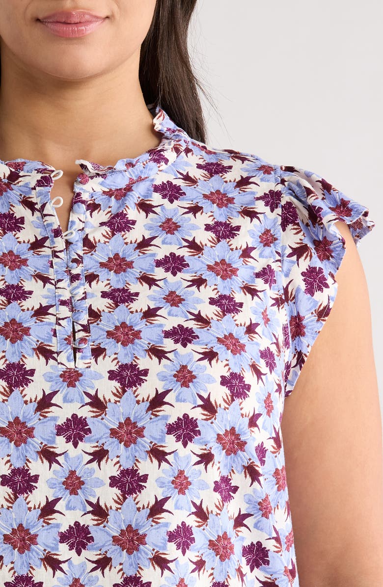 Caslon<sup>®</sup> Flutter Sleeve Print Popover Top, Alternate, color, Ivory- Purple Millie Tile
