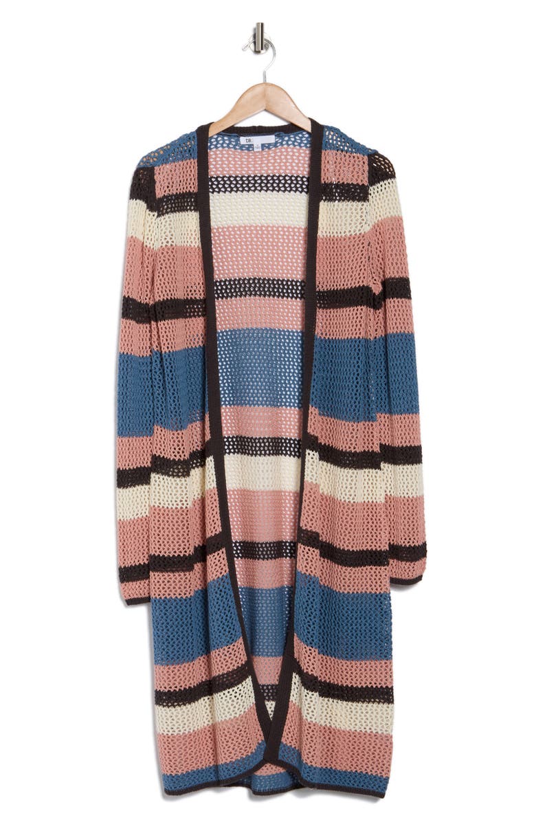 DR2 by Daniel Rainn Stripe Cotton Maxi Sweater Cardigan, Alternate, color, P898 Blue