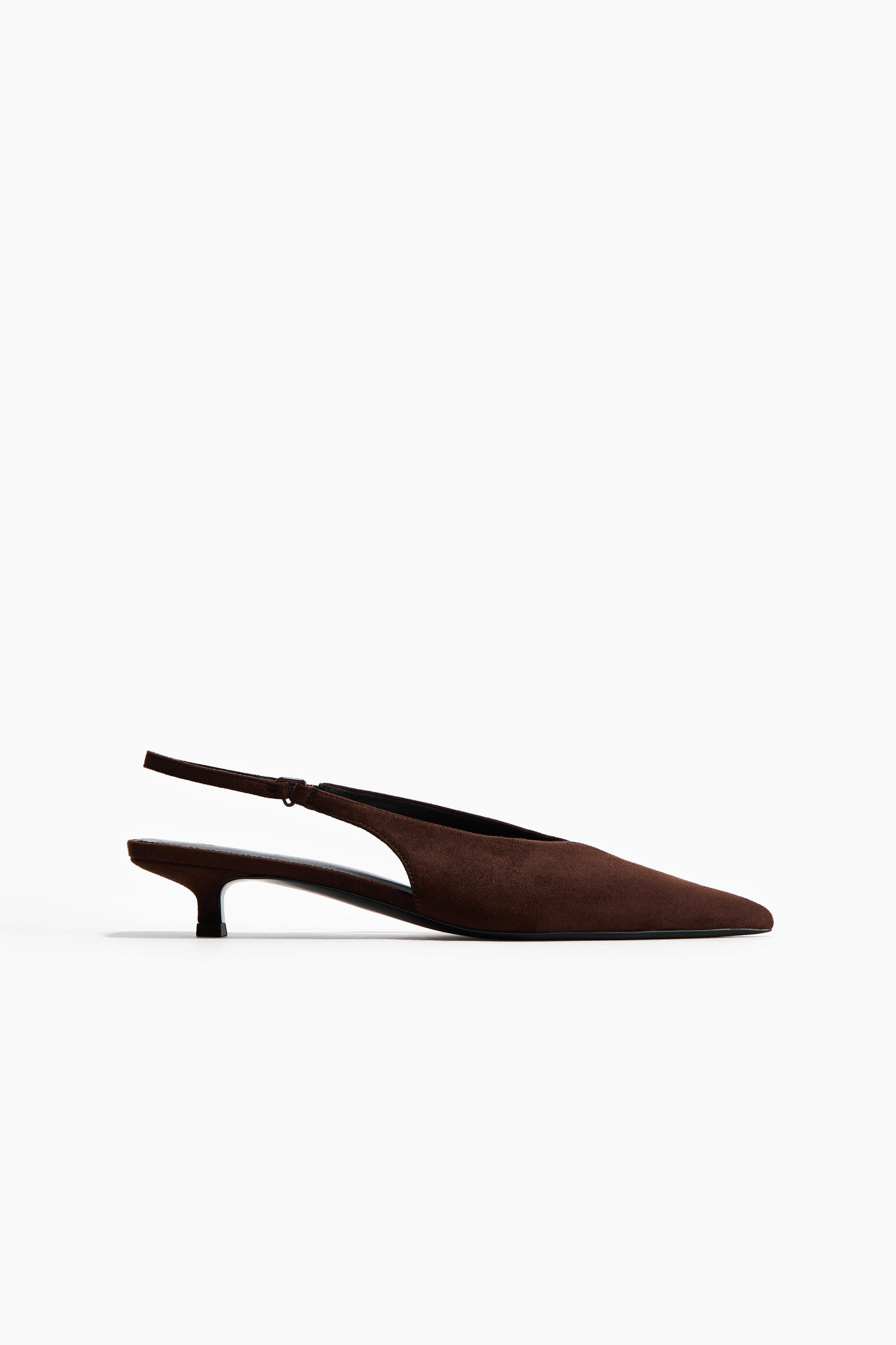 H&M Kitten-heeled Slingbacks, Main, color, Dark Brown