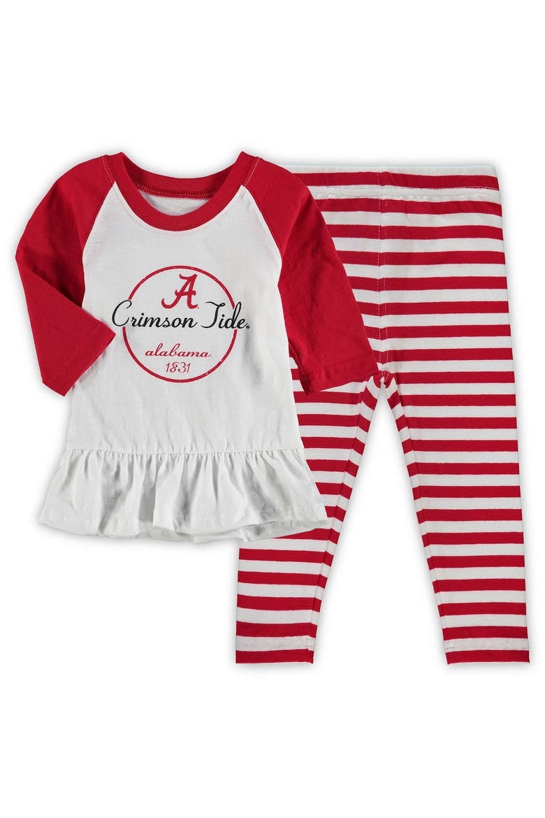 Girls Infant Wes & Willy White/Crimson Alabama Crimson Tide Stripe Raglan Long Sleeve T-Shirt & Leggings Set, Alternate, color, White