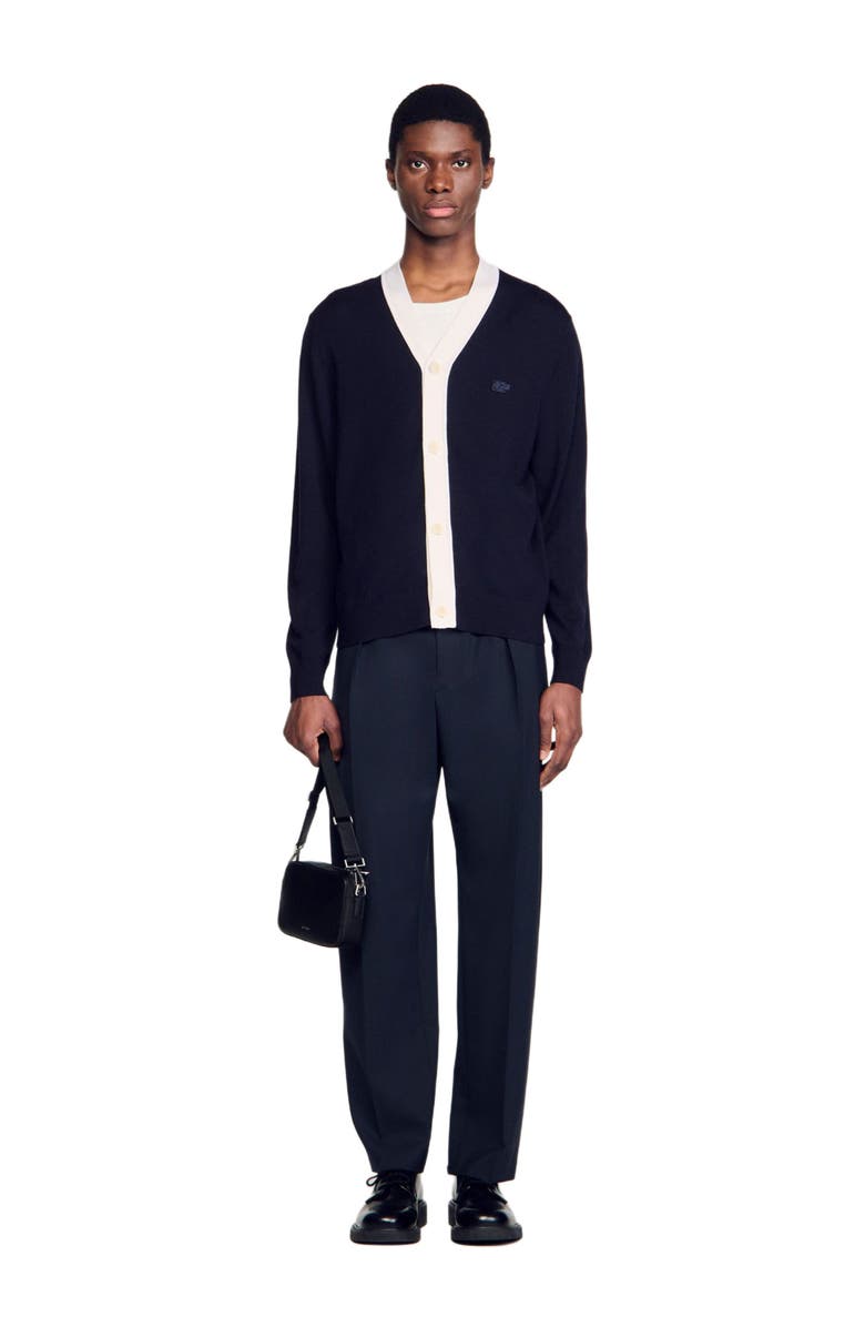 SANDRO Cardigan with patches, Alternate, color, Navy Blue