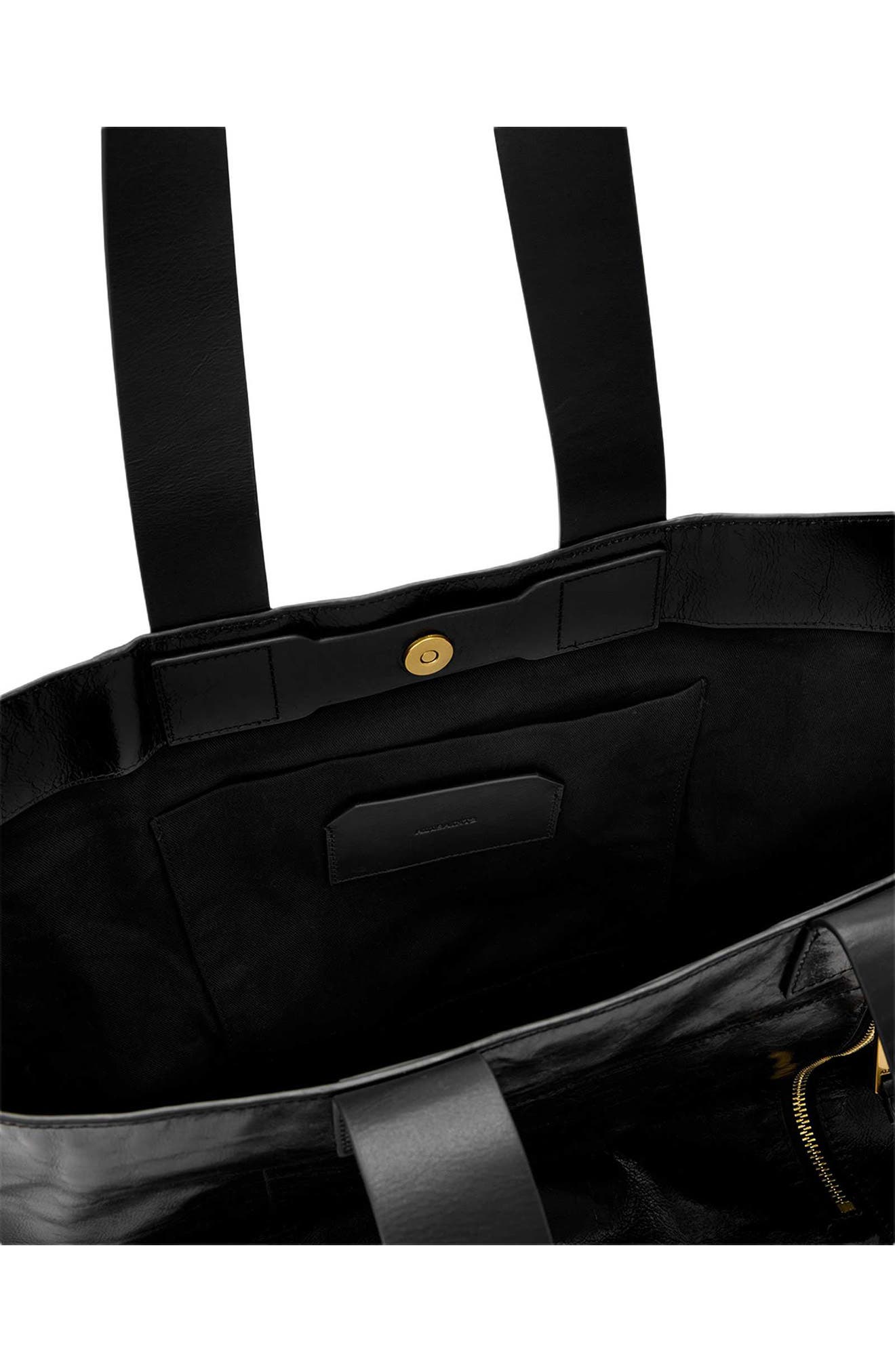 Alba Shine Leather East/West Tote, Alternate, color, BLACK