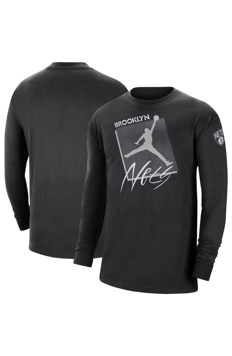 Jordan Brand Men's Jordan Brand Black Brooklyn Nets Courtside Max 90 Vintage Wash Statement Edition Long Sleeve T-Shirt, Main, color, Black