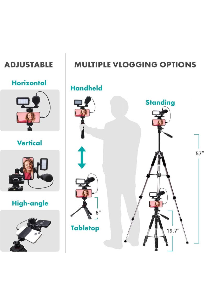 iVlogger Vlogging Kit for iPhone with Fullsize Tripod, Alternate, color, Black