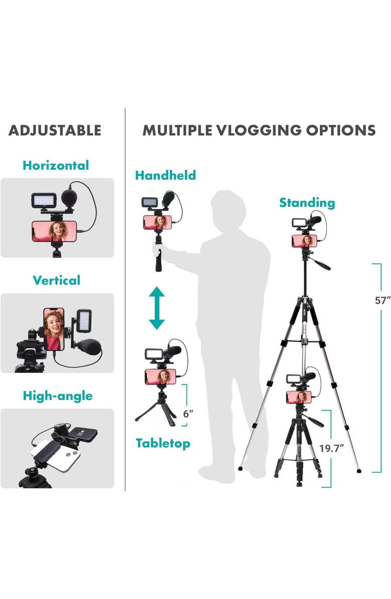MOVO iVlogger Vlogging Kit for iPhone with Fullsize Tripod, Alternate, color, Black