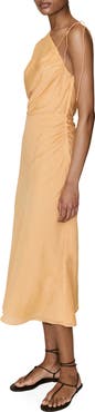 MANGO Asymmetric Ruched Maxi Dress