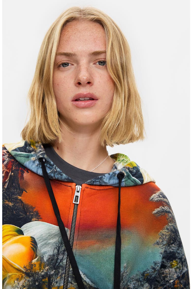 Print Front Zip Hoodie, Alternate, color, MULTI