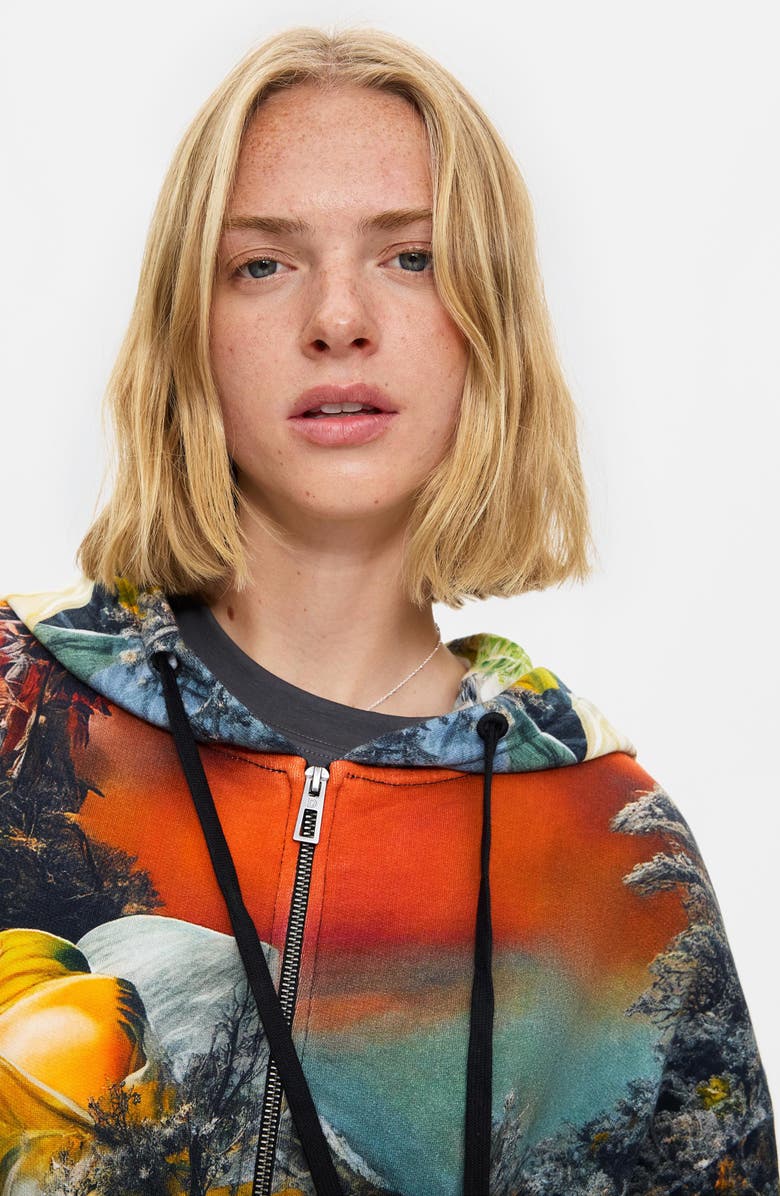 Desigual Print Front Zip Hoodie, Alternate, color, Multi