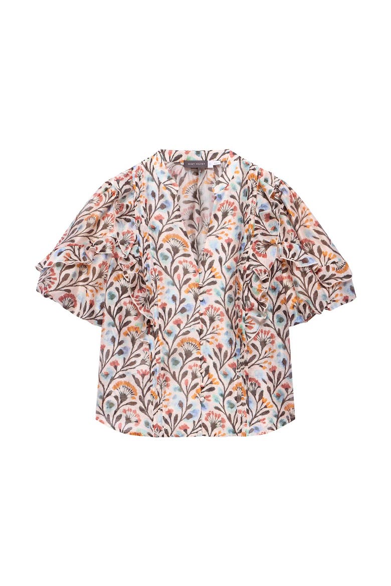 Allover Floral Ruffle Blouse, Alternate, color, Orange