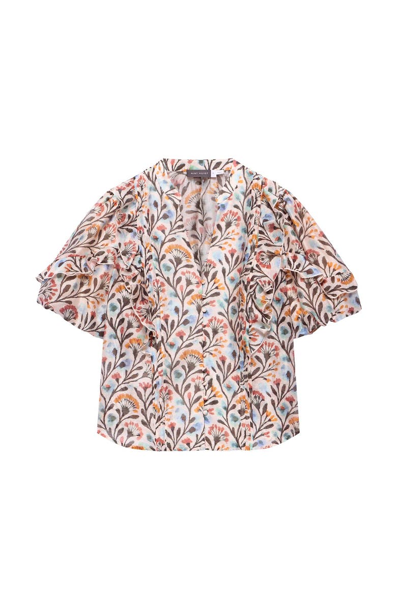 MINT VELVET Allover Floral Ruffle Blouse, Alternate, color, Orange
