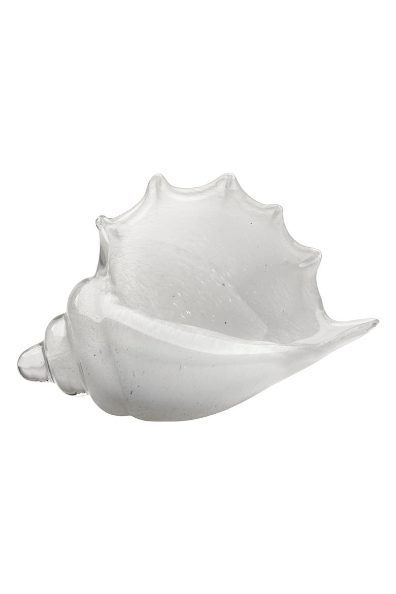 Triton Hand Blown Decorative Glass Shell, Grey, Main, color, White