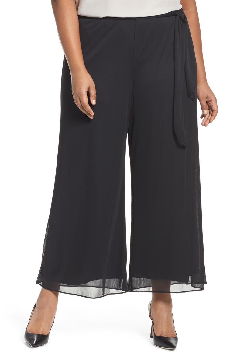 High Rise Tie Waist Wide Leg Pants, Main, color, BLACK