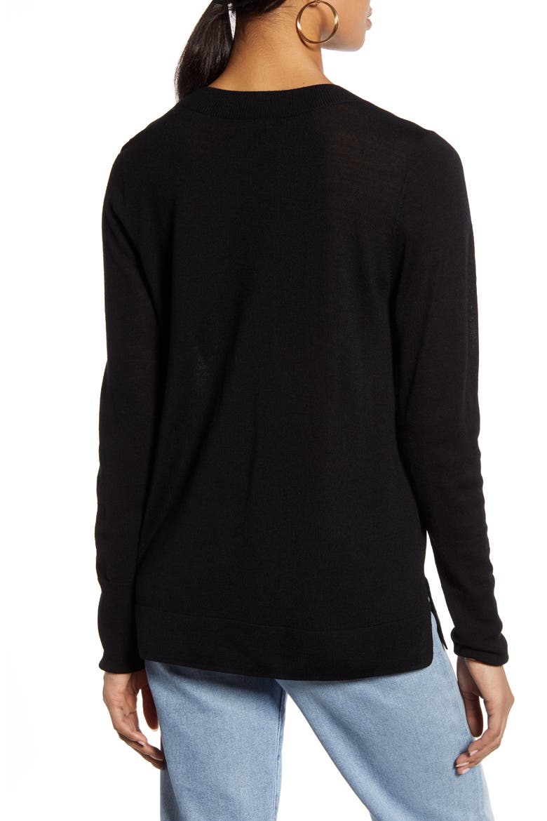 V-Neck Merino Wool Blend Sweater, Alternate, color, BLACK