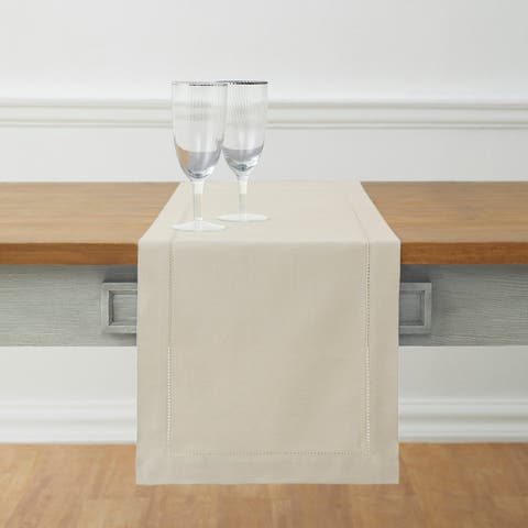 Cotton Linen Hemstitch Table Runner for Dining Table, Holiday and Everyday Table Decor