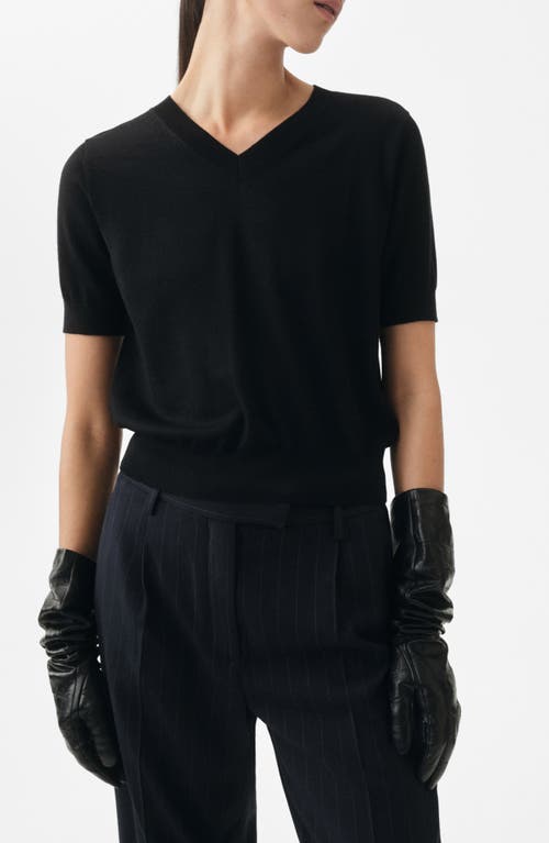 Mango Selection V-neck Short Sleeve Wool Sweater In Black