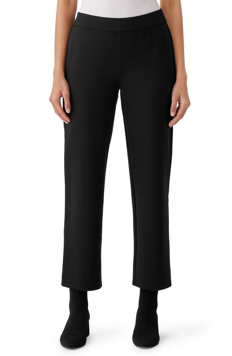 Eileen Fisher Ponte Ankle Straight Leg Pants, Main, color, Black