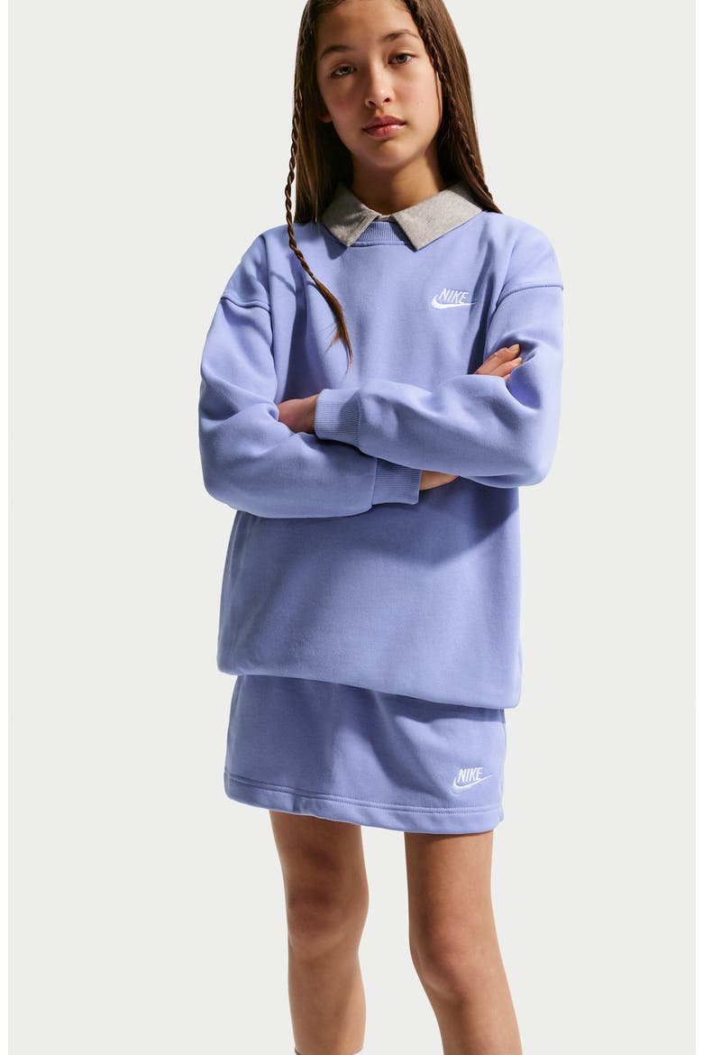 Kids' Club Fleece Oversize Crewneck Sweatshirt, Alternate, color, LIGHT THISTLE/ WHITE