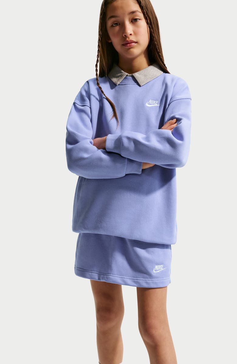 Nike Kids' Club Fleece Oversize Crewneck Sweatshirt, Alternate, color, Light Thistle/ White