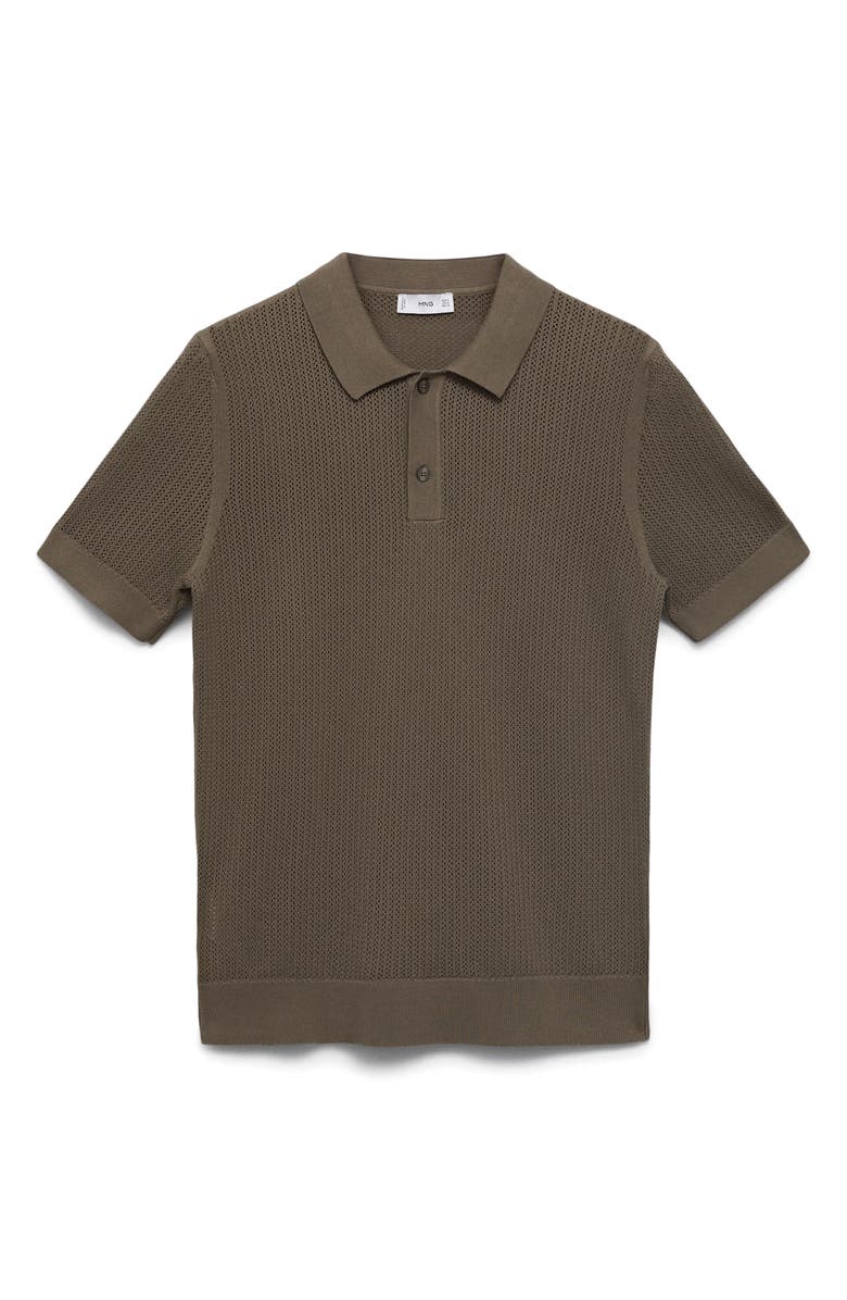 MANGO Openwork Knit Cotton Polo, Alternate, color, Dark Green