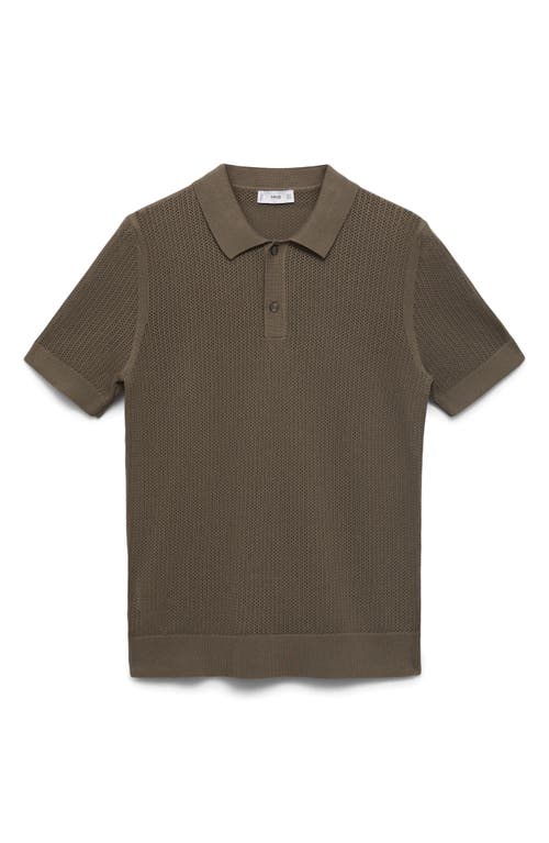 Mango Openwork Knit Cotton Polo In Green
