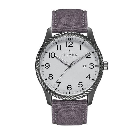 Crosswind Canvas-Overlaid Leather-Band Watch w/ Date