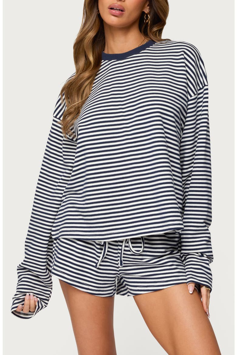 Jainee Stripe Long Sleeve Stretch Cotton T-Shirt, Main, color, NAVY