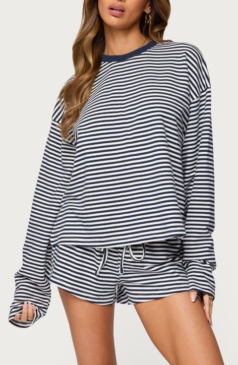 Jainee Stripe Long Sleeve Stretch Cotton T-Shirt