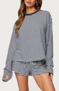 EDIKTED Jainee Stripe Long Sleeve Stretch Cotton T-Shirt