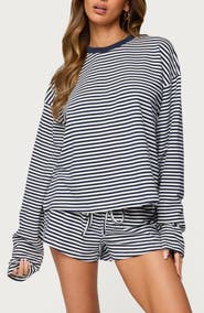 EDIKTED Jainee Stripe Long Sleeve Stretch Cotton T-Shirt