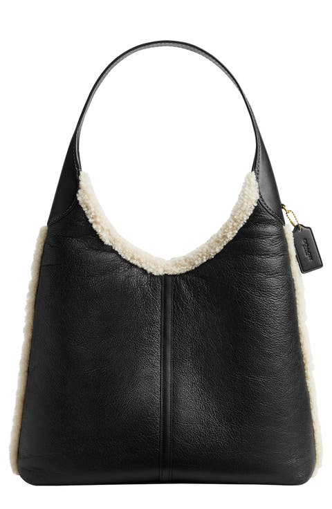 Brooklyn 39 Genuine Shearling Trim Sheepskin Shoulder Bag