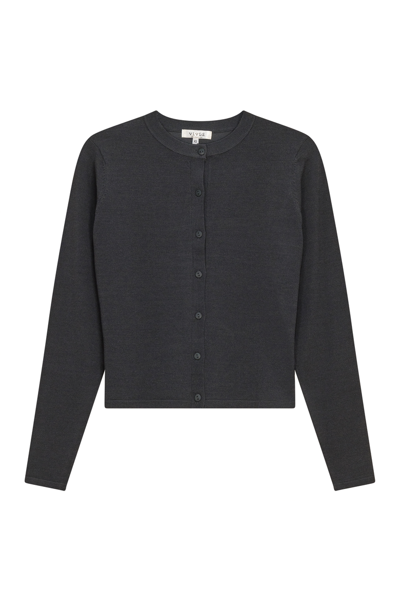 Cropped Ribbed Button Front Knit Cardigan, Main, color, Dark Grey Mix