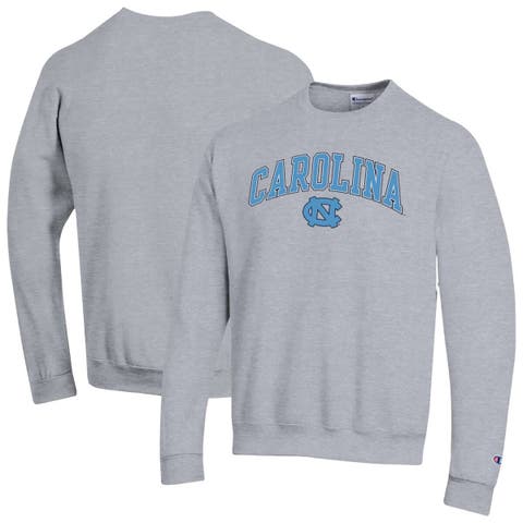 Men's Champion  Heather Gray North Carolina Tar Heels Arch Over Logo Pullover Sweatshirt