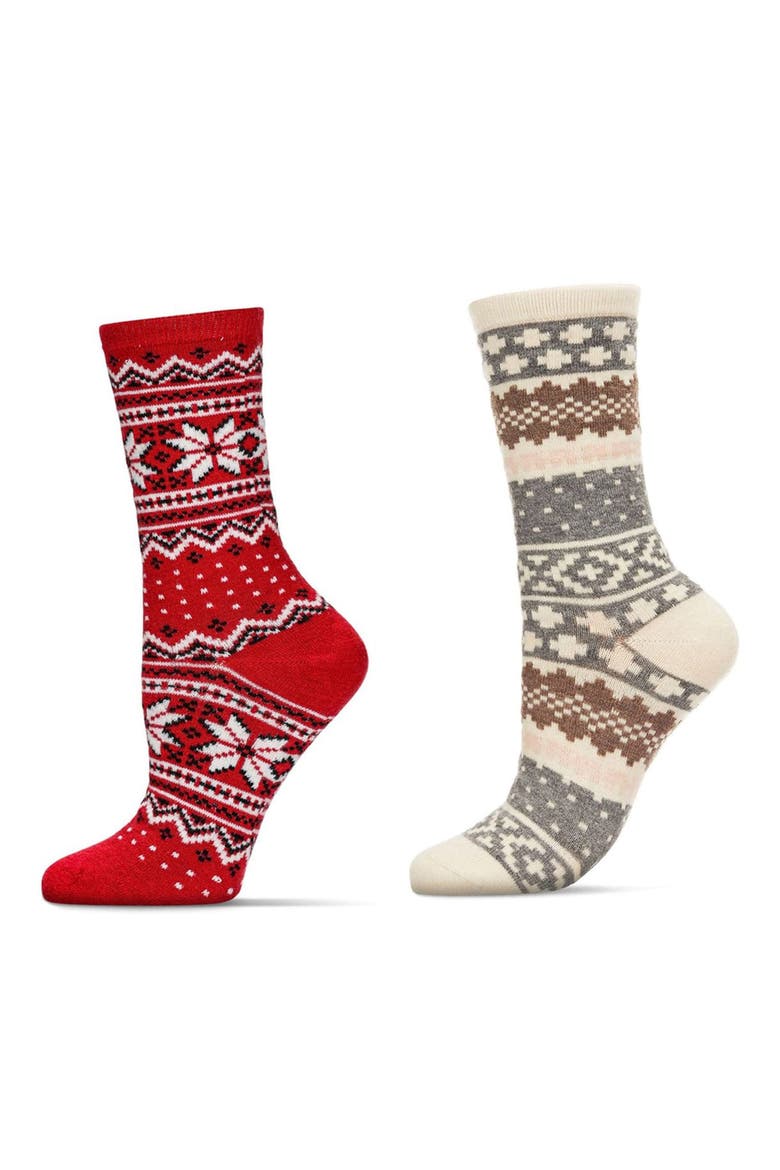 Fair Isle Assorted 2-Pack Crew Socks, Main, color, IVORY/ RED
