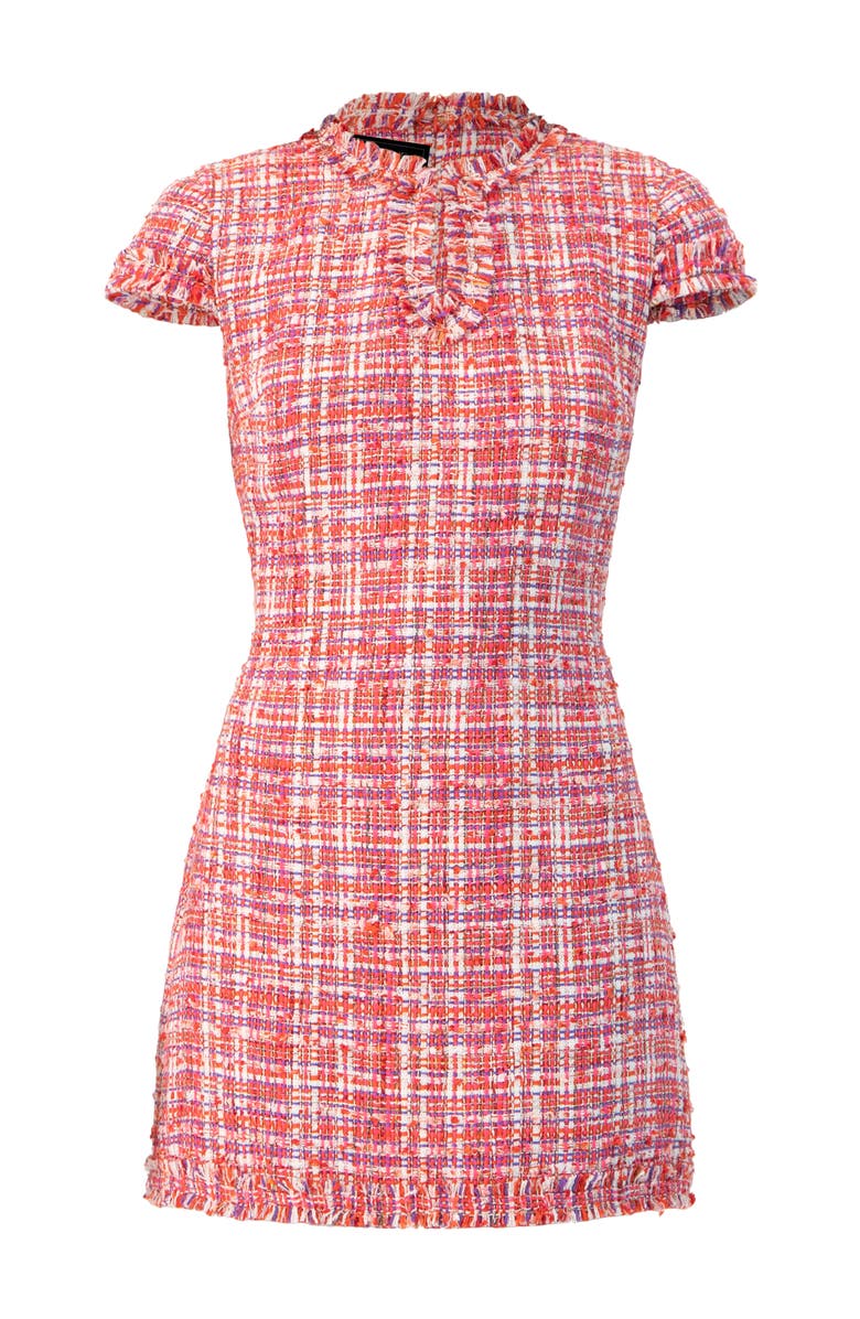 IVONNE Short Tweed A-Line Dress with V-Neck Neckline, Alternate, color, Orange