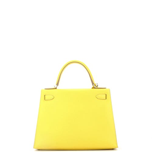 Pre-owned Hermes Hermes Kelly Handbag Yellow Epsom With Palladium Hardware 28 In Green